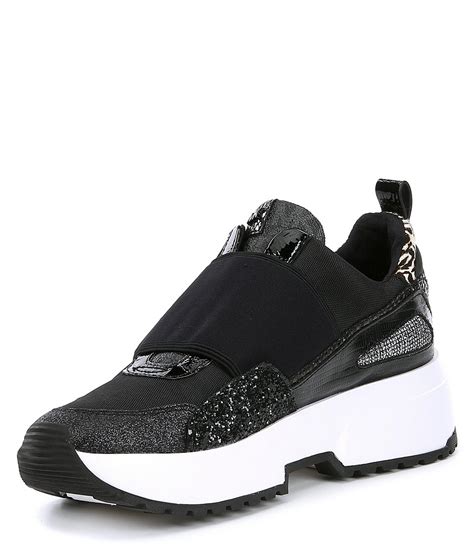 michael michael kors women's cosmo stretch slip-on sneakers|Michael Kors black glitter sneakers.